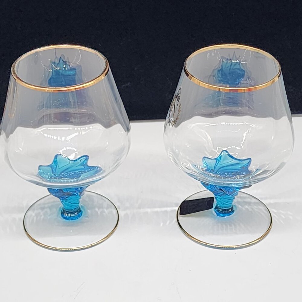 Vcelnicka Bohemia Brandy Snifter Cognac Handblown Blue Glass Gilded Crown VTG - Picture 8 of 11
